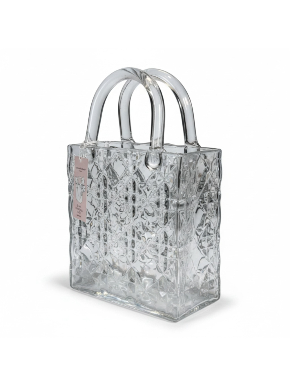 Clear Glass Quilted Handbag-Shaped Shabby Chic Vase Cupcakes & Cashmere